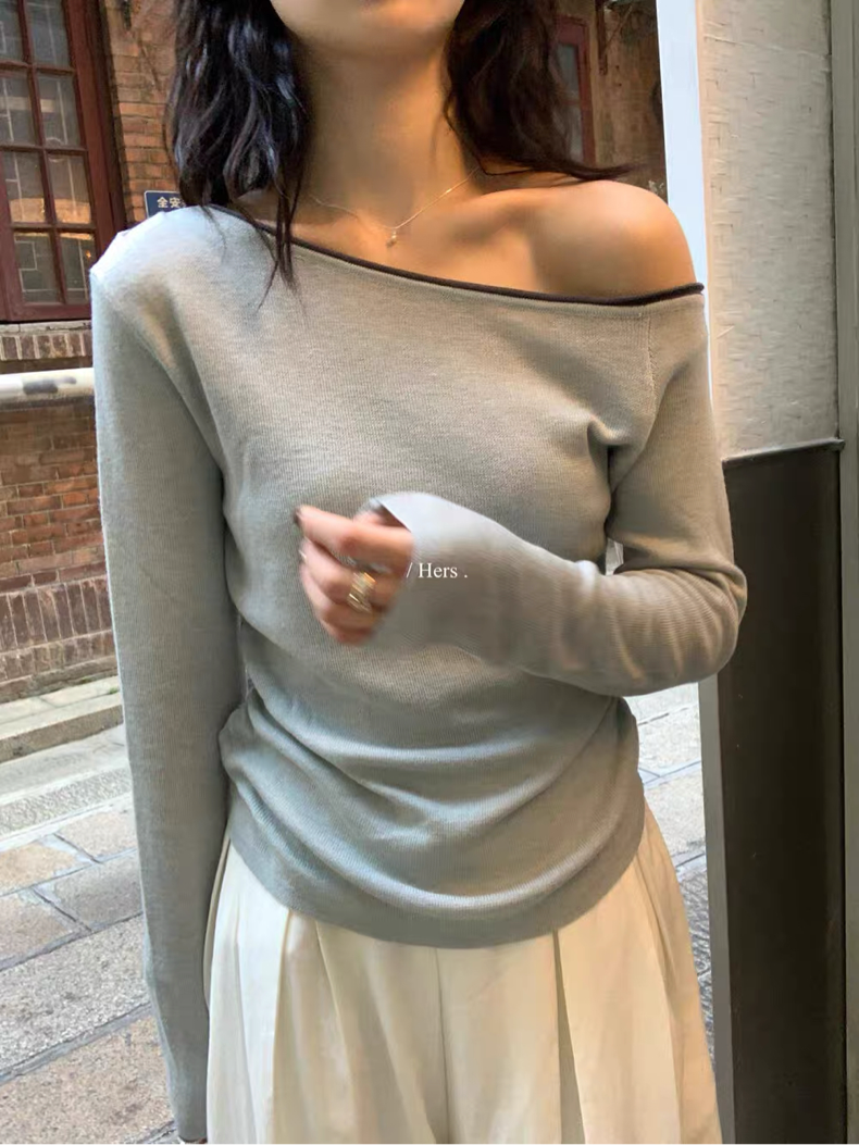 Metwo -撞色斜肩針織衫 92133#