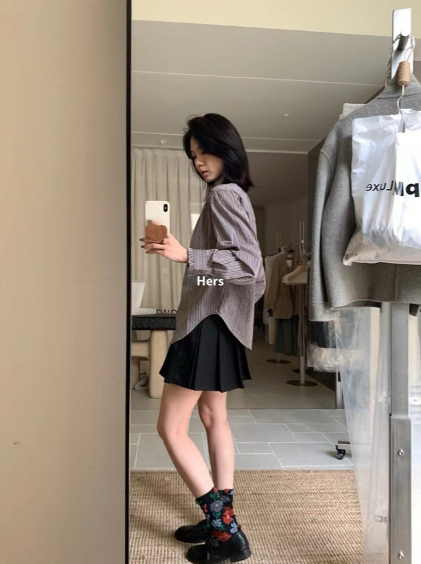 HERS> 設計款花邊襯衫&小香風百摺裙 10055#0992#