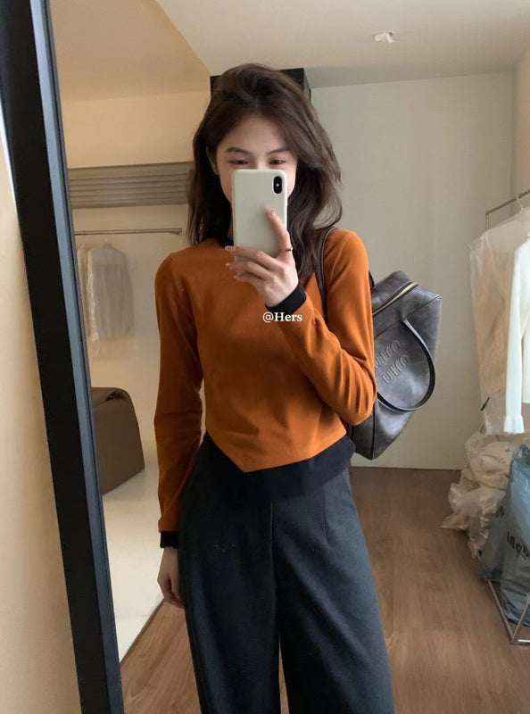 HERS> 假二件不規則磨毛打底T 8638#