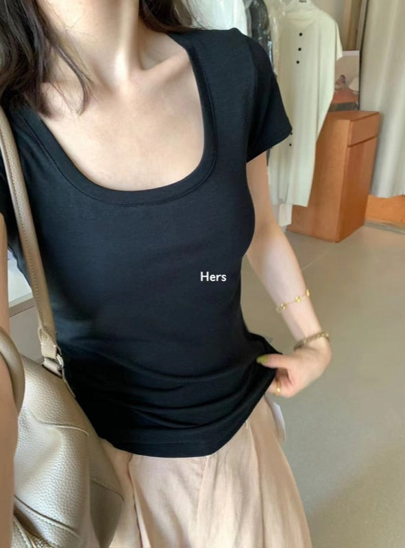 HERS> 大U正肩基礎絲滑T 20719#