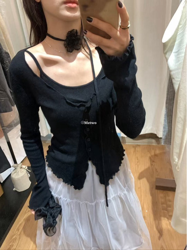 METWO> 純欲帶花針織假兩件 8678#