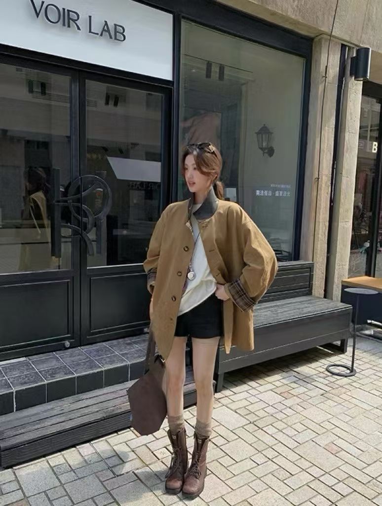 YJ - 立領撞色麂皮絨風衣 3319#