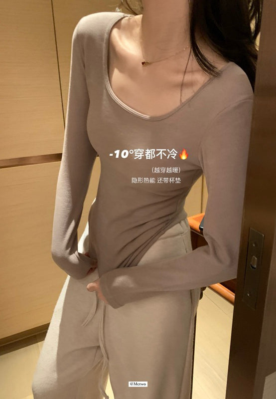 METWO> 小暖爐 帶BRA抓絨打底衣3色 #