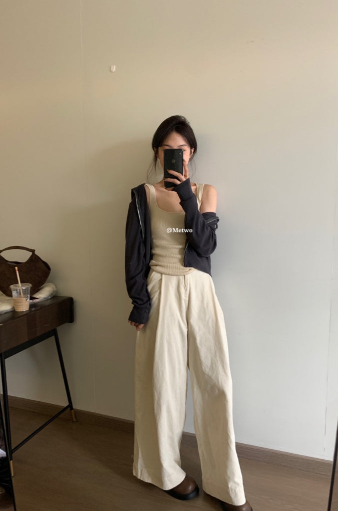METWO>奶白燈芯棉闊腿褲 1676#