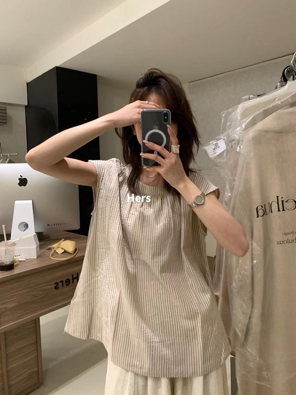 HERS> 條紋麻料坎肩3色 9227#