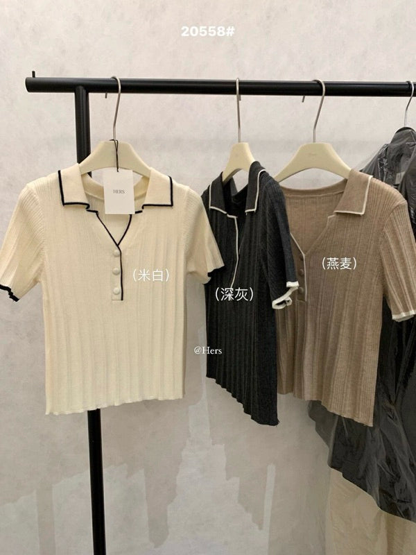 HERS> 短板V領軟針織POLO衫 20558#