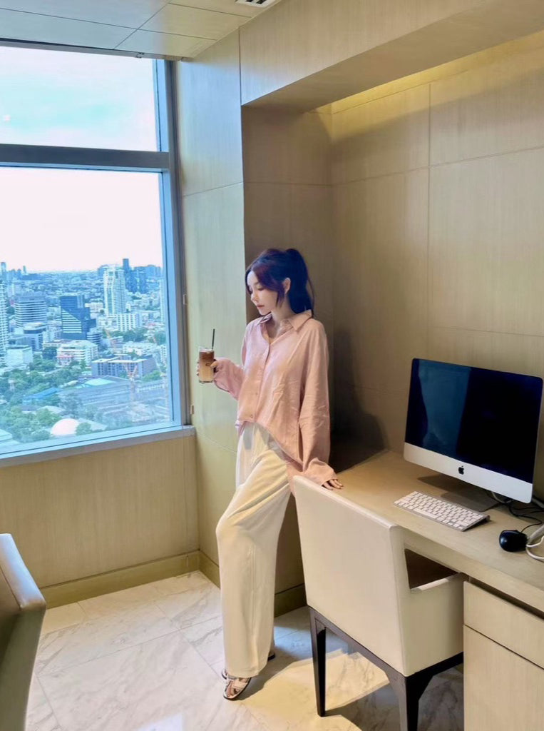 HERS> 大版麻料遮陽長袖&小飛短袖襯衫 0605#