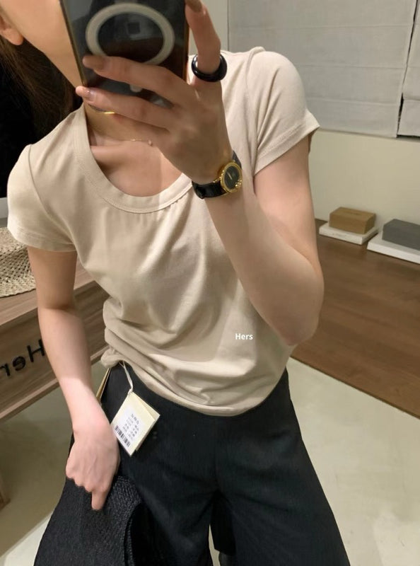 HERS> 8色百搭U領基礎T 9523#
