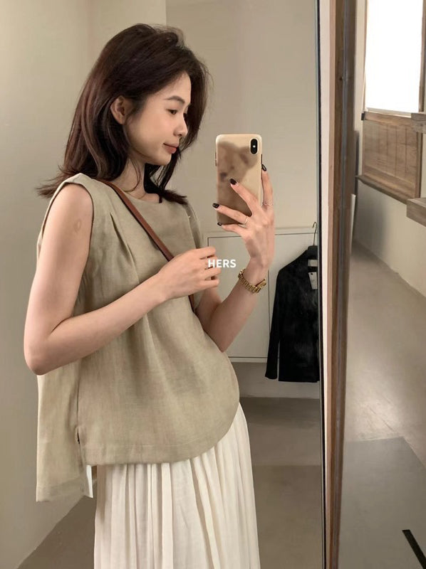 HERS> 簡約麻料無袖上衣 20666#