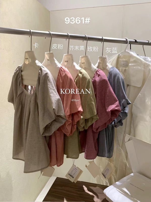 HERS> 麻料泡泡韓代上衣 9361#