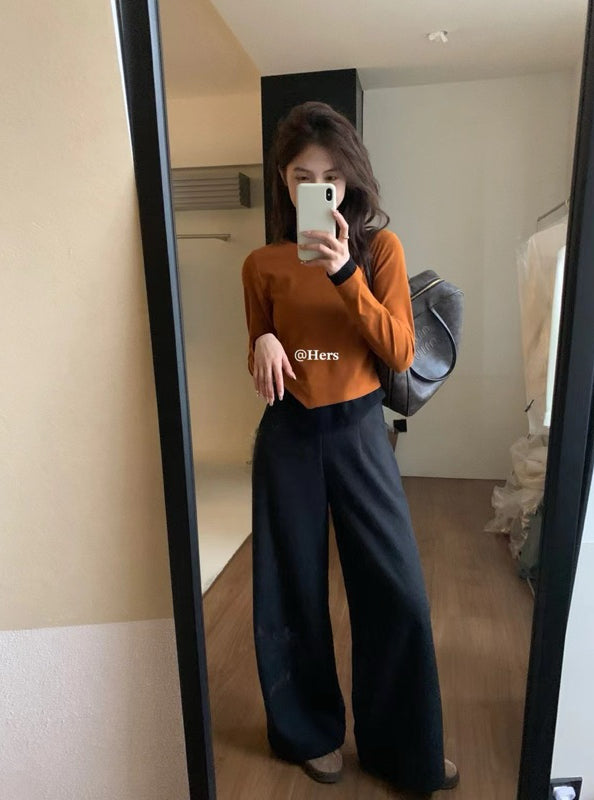 HERS> 假二件不規則磨毛打底T 8638#