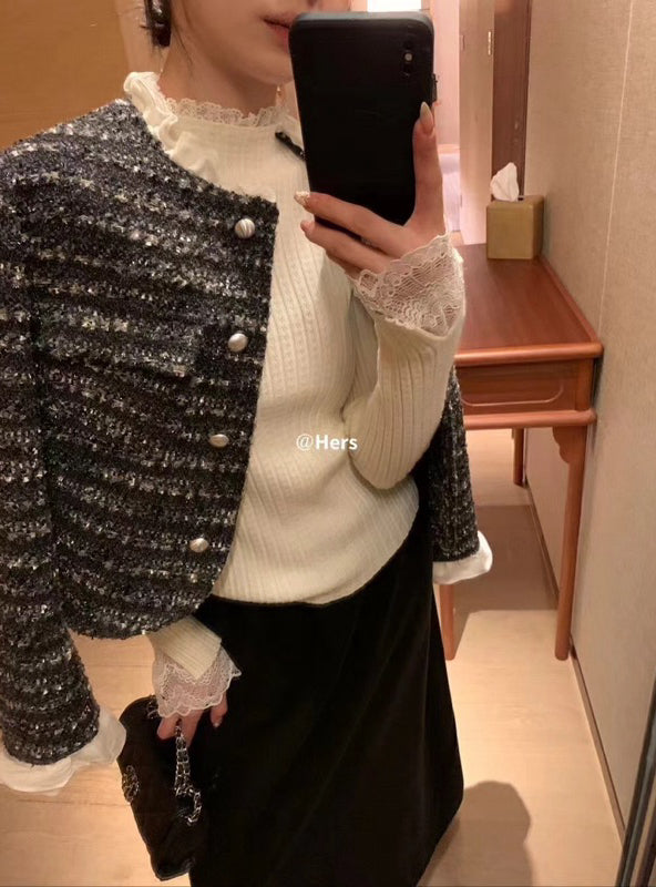 HERS> 小香外套& 3色加厚蕾絲打底 10455#