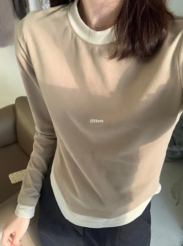 HERS> 假二件不規則磨毛打底T 8638#