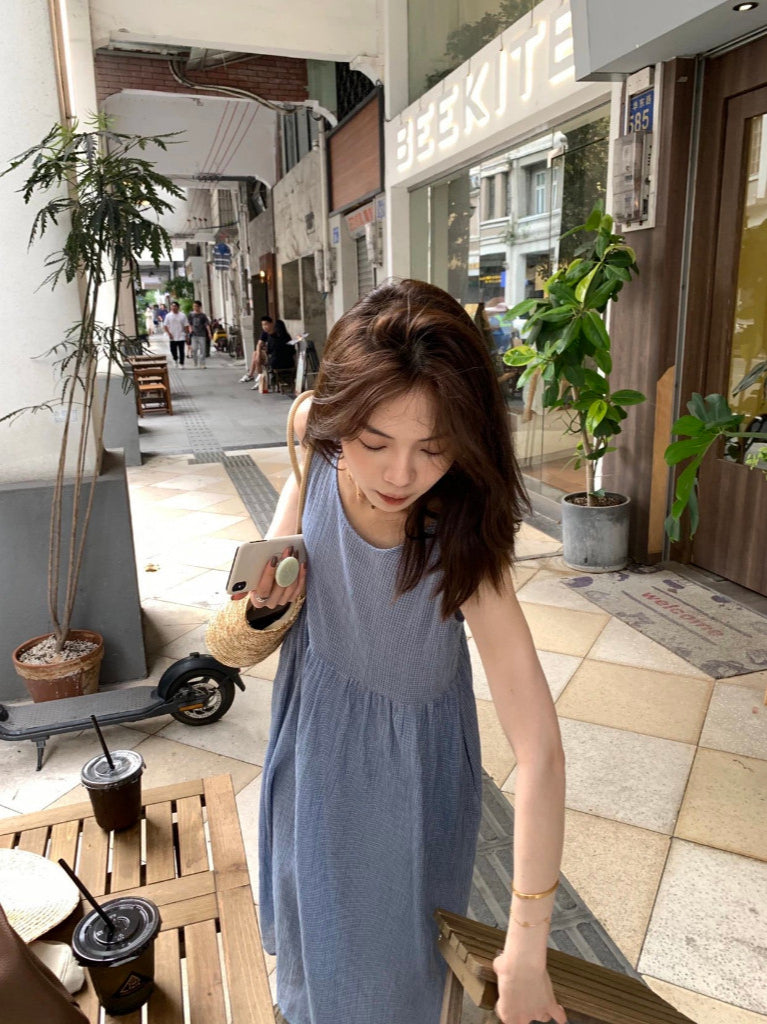 Metwo- 日系藍格連衣裙 孕婦友善 1313#
