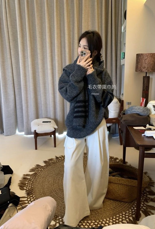 METWO> TB羊駝條紋毛衣(含圍巾) 2189#