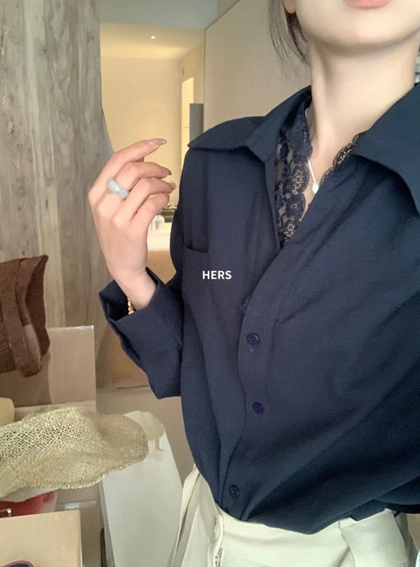 HERS> v領蕾絲拼接襯衫 20326#