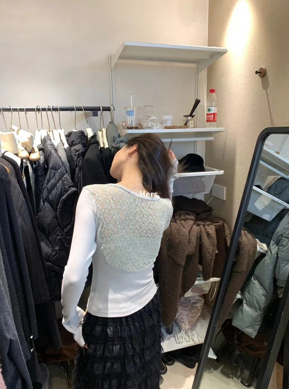 HERS> 後背蕾絲拼接上衣 #10318#