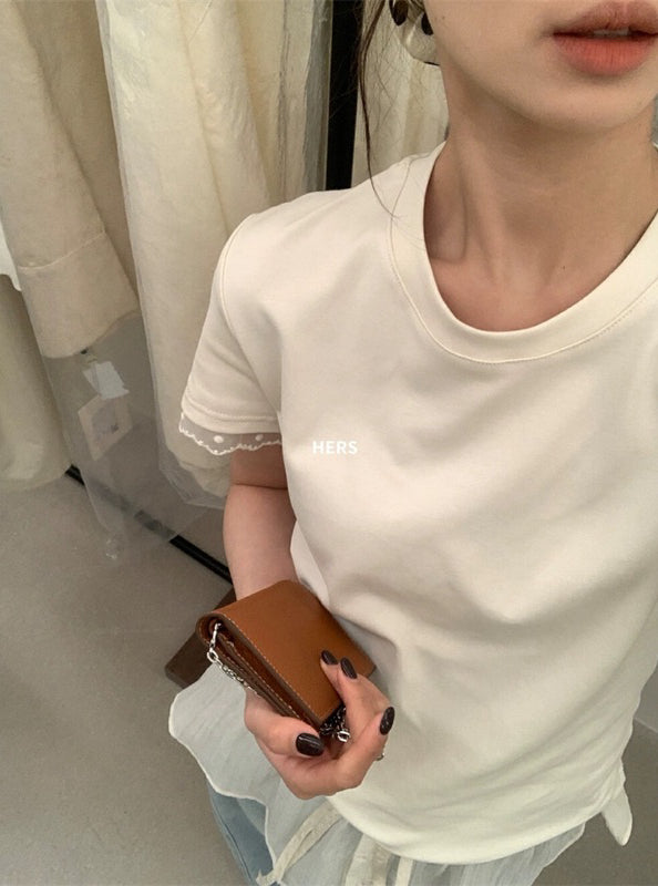 HERS> 可愛蕾絲袖純色T 20435#