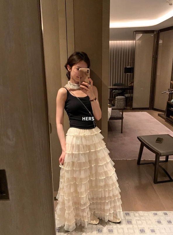 HERS> 簡約花邊帶BRA吊帶背心 20577#