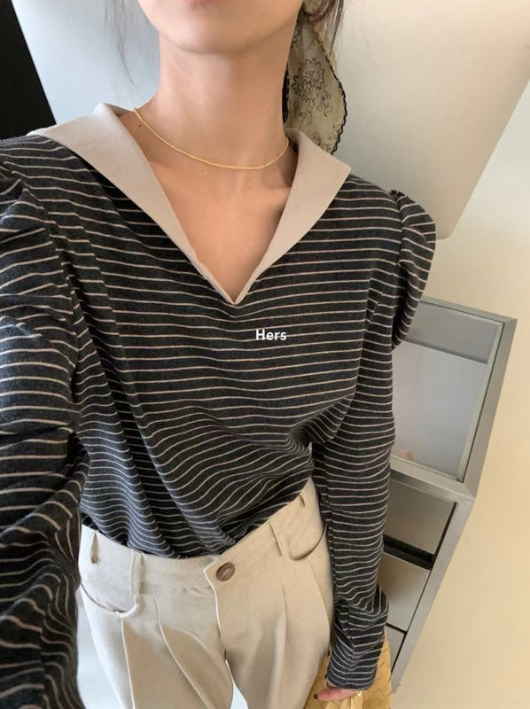 HERS> 條紋拼接上衣3色 9100#