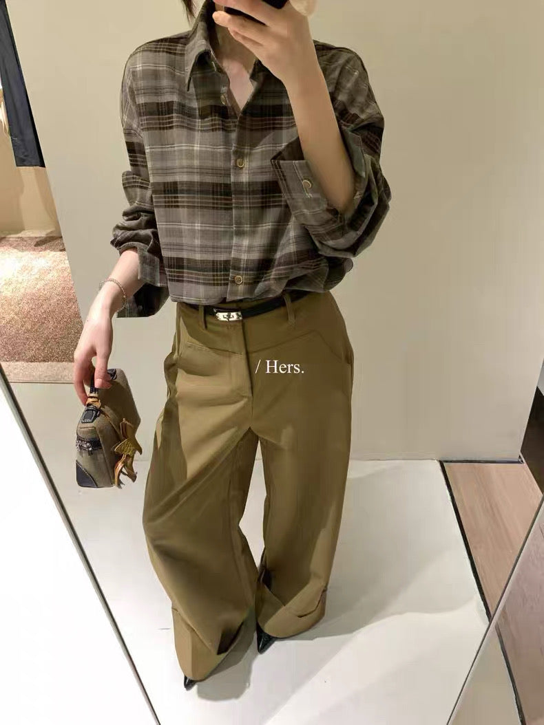 HERS - 寬鬆格紋襯衫 92282#