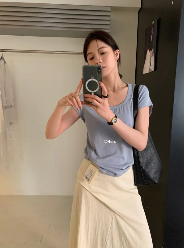 HERS> 8色百搭U領基礎T 9523#