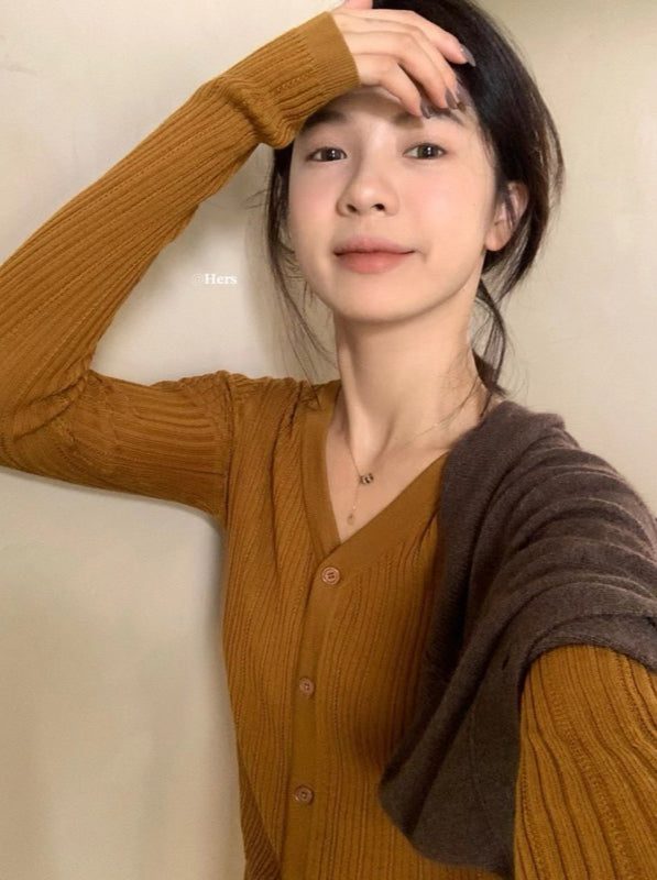 HERS> 氣質V領針織開衫 10035#