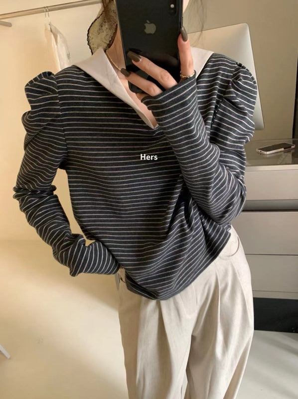 HERS> 條紋拼接上衣3色 9100#