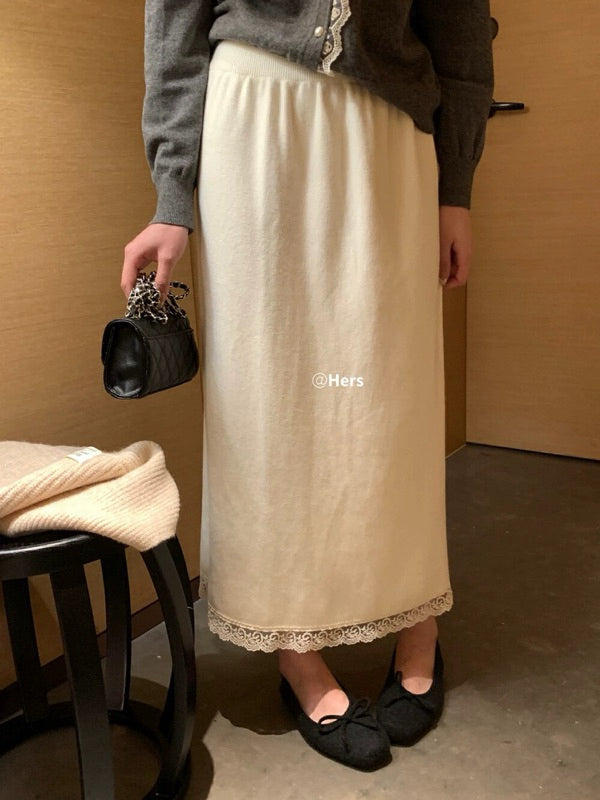 HERS> 羊絨蕾絲花邊半裙 10519#