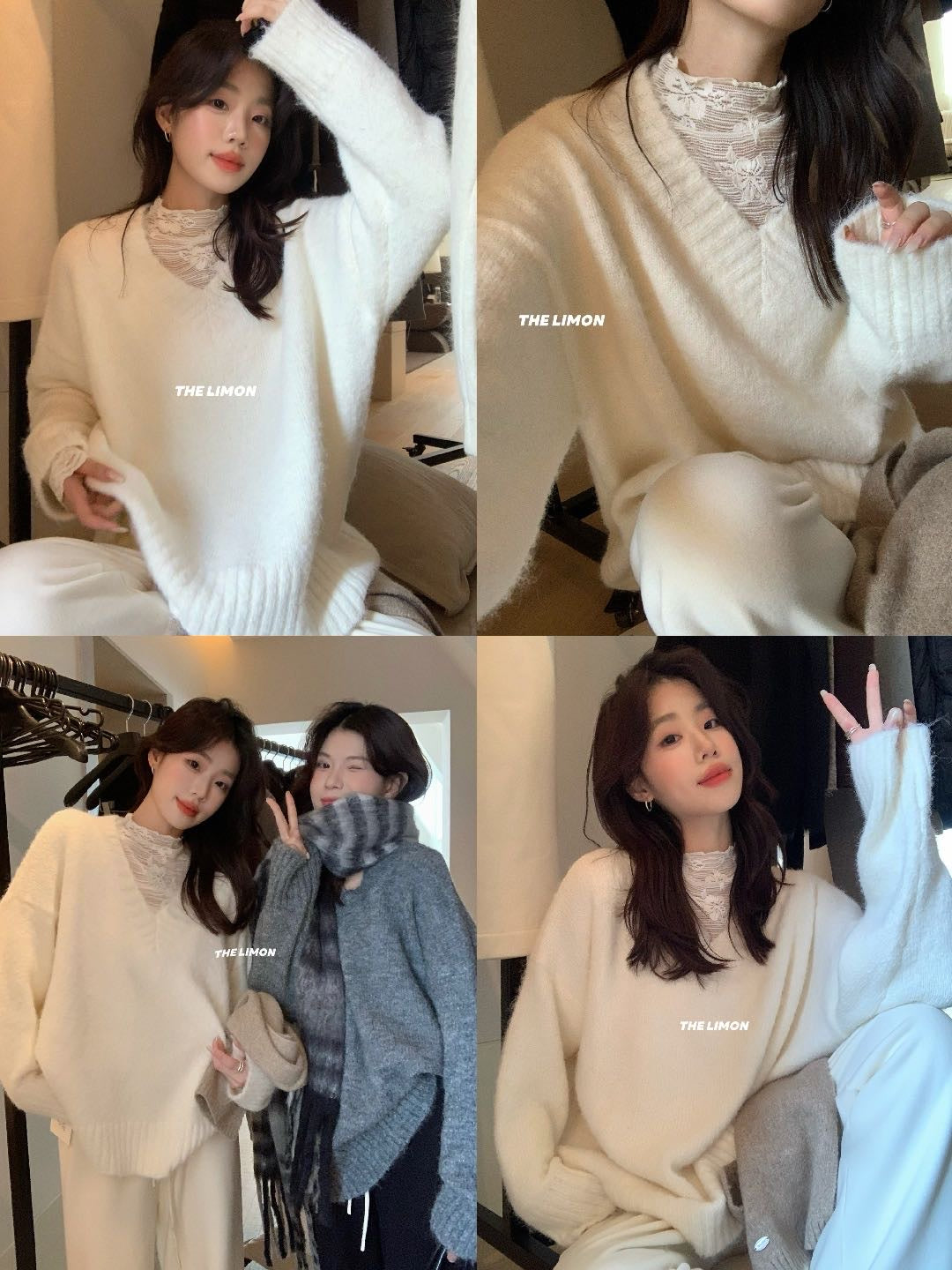 Limon - V領鬆弛毛衣 217#