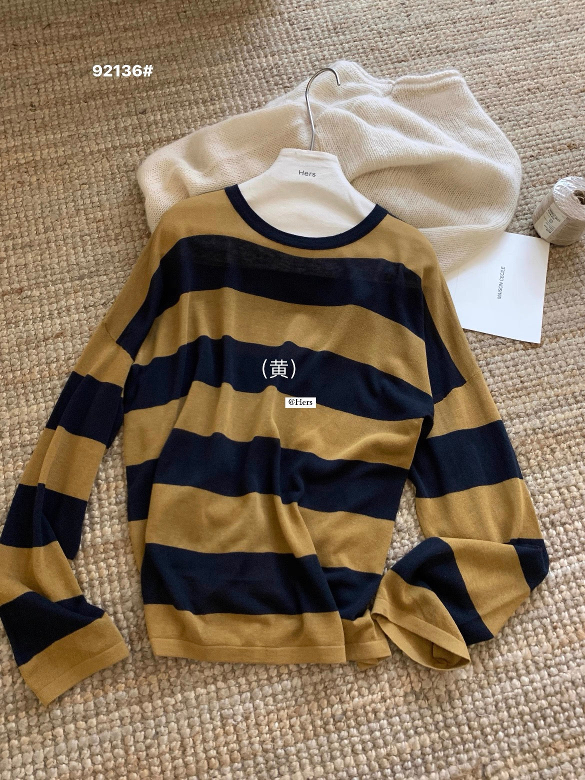 HERS> 慵懶跳色條紋針織衫 92136#