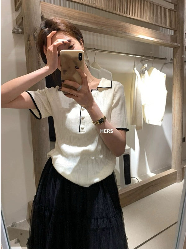 HERS> 短板V領軟針織POLO衫 20558#