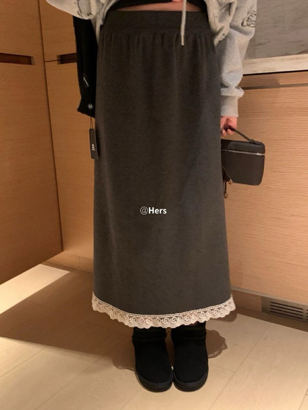HERS> 羊絨蕾絲花邊半裙 10519#