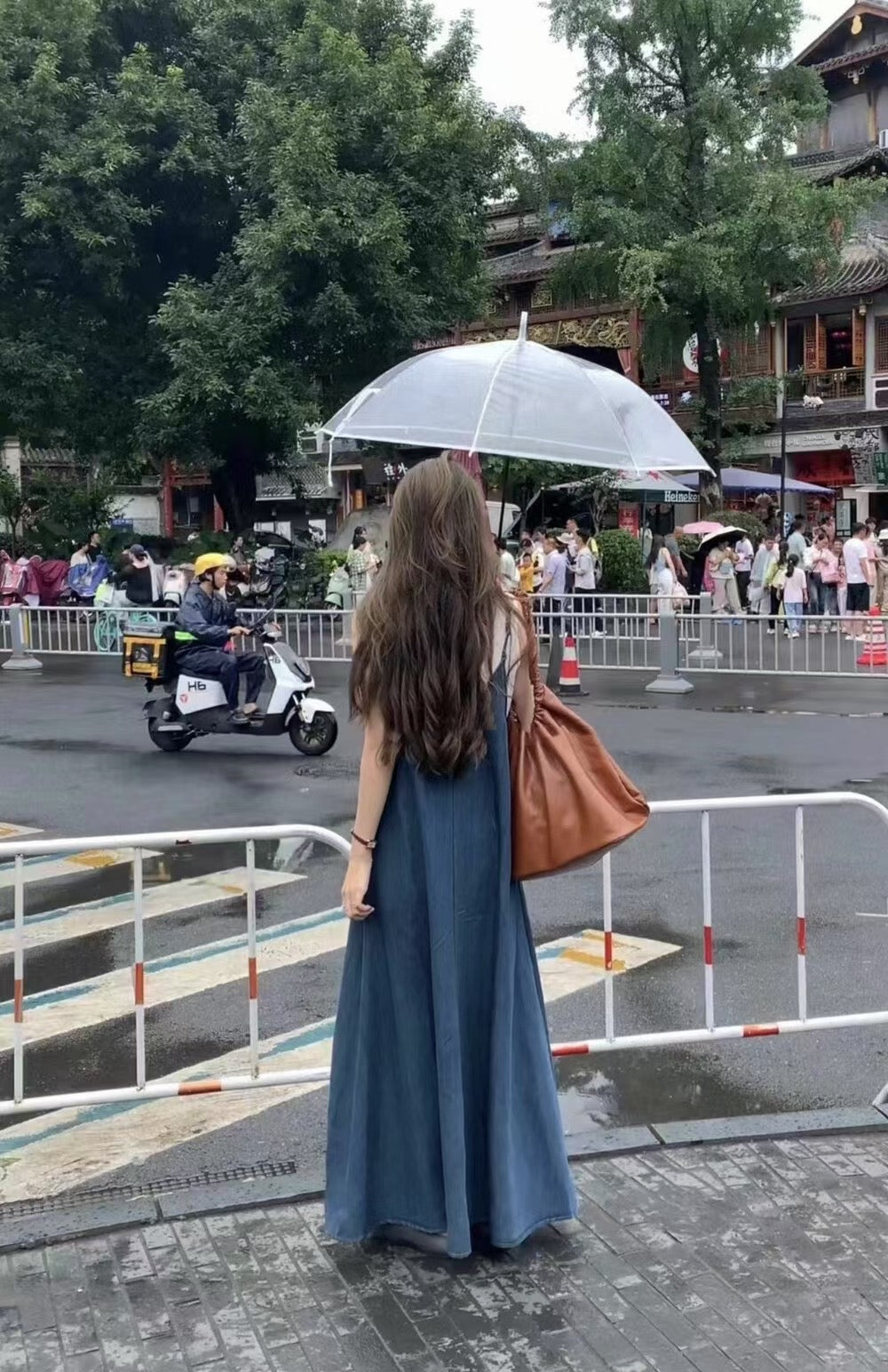 NENE > 雪花背心+軟牛仔連身裙 兩件套 6996#