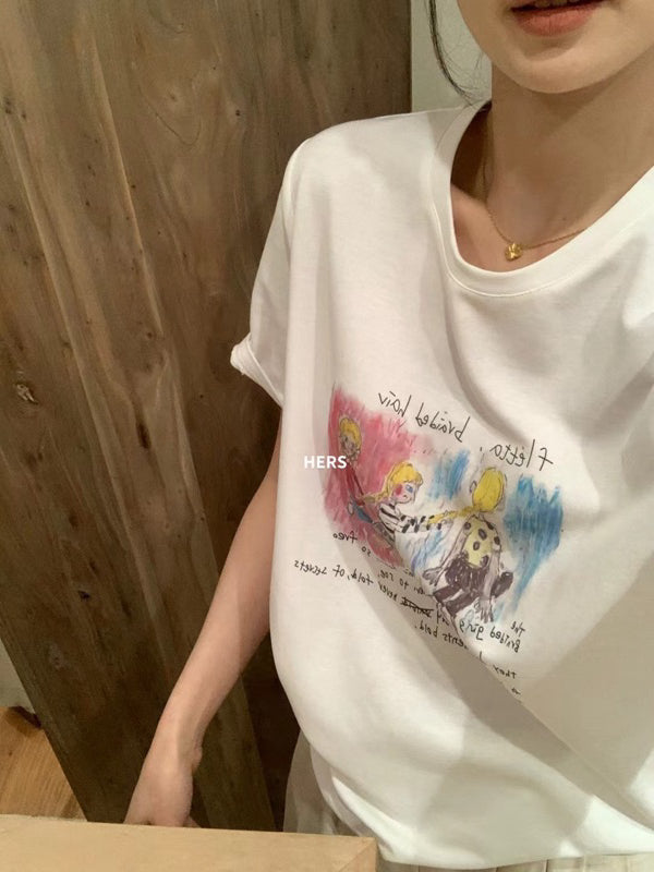 HERS> 小眾繪畫白T 20741#