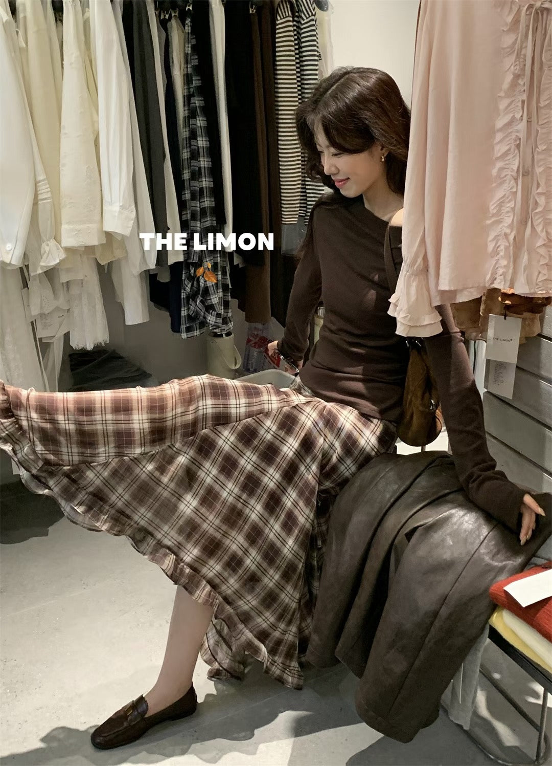 THE LEMON> 不規則大裙襬格紋半裙 9015#