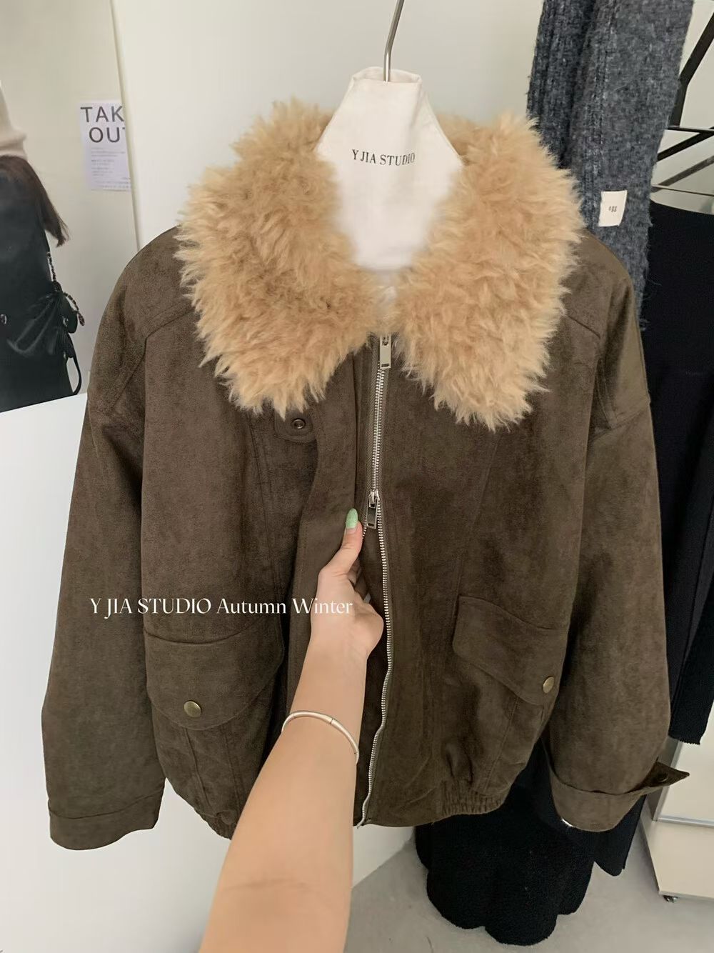 YJNN - 城市麂皮夾棉毛毛外套 8395#