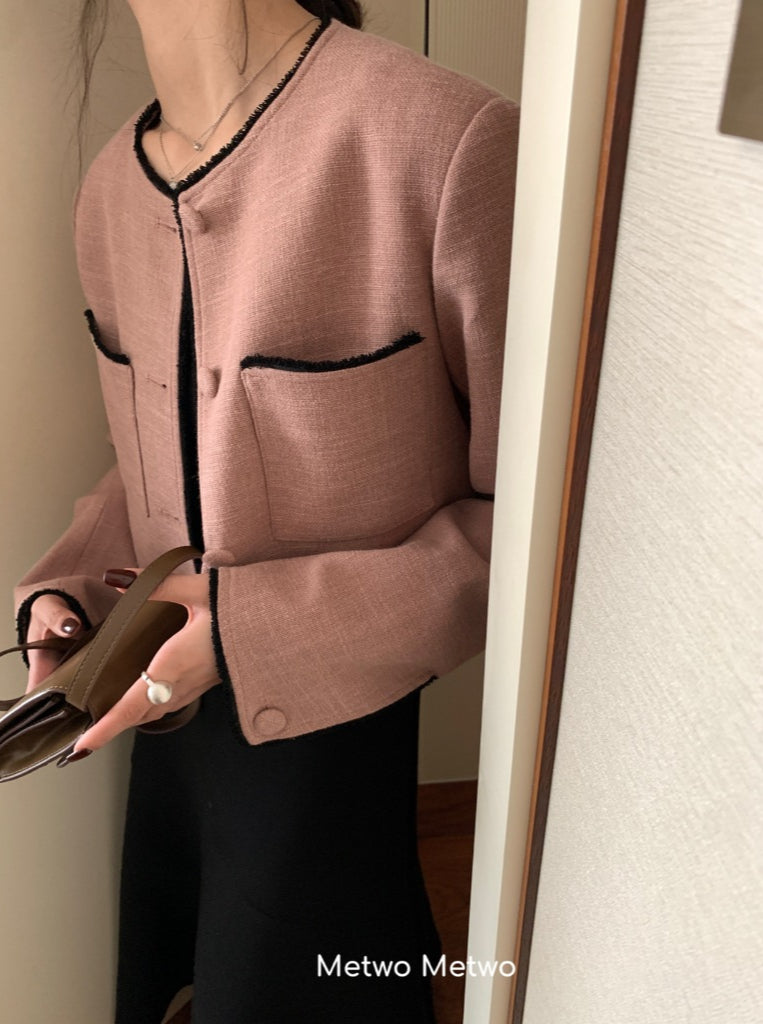 METWO>鬚邊拼色小香外套 8514#