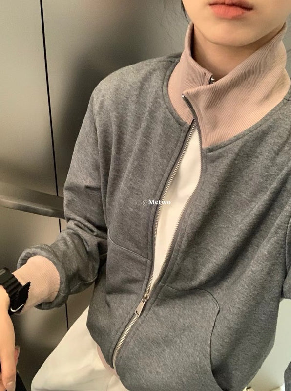 METWO> 灰拼粉棒球外套 2101#