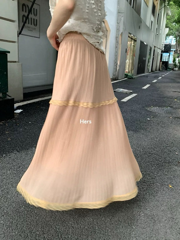 HERS> 蕾絲背心&橘調壓褶紗裙 20949#