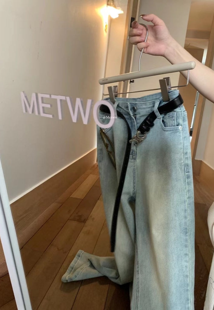 METWO> 360°高彈牛仔直筒褲sml 1231#