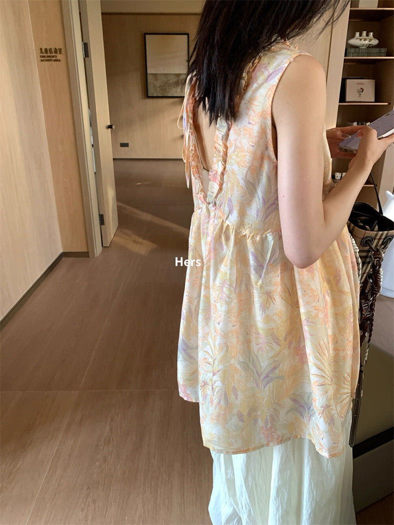 HERS> 復古花紋深V衫 21012#