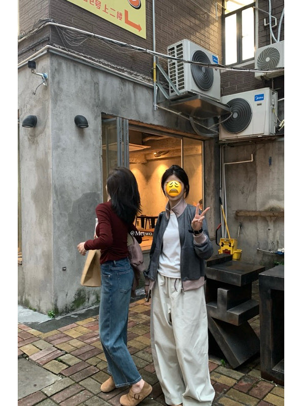 METWO> 灰拼粉棒球外套 2101#