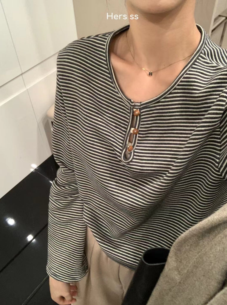 HERS>條紋鈕扣上衣 8852#