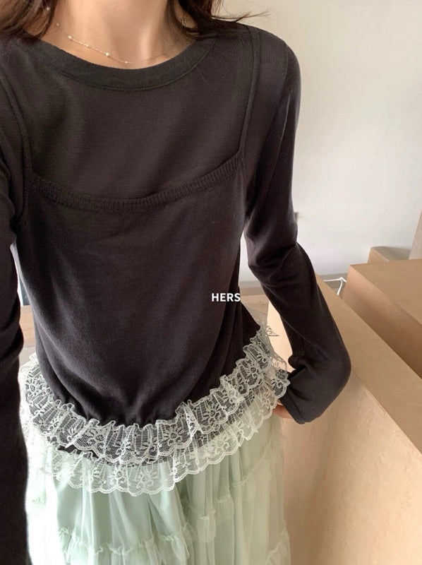 HERS> 假兩件蕾絲針織衫 20557#