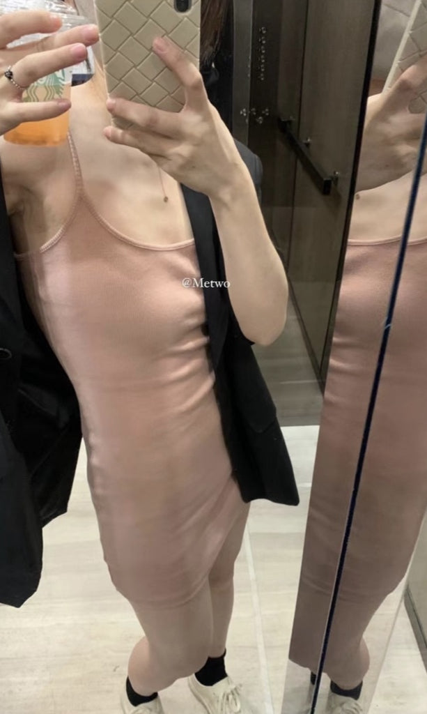 METWO> 私服面料定制粉吊帶裙sml 1240#