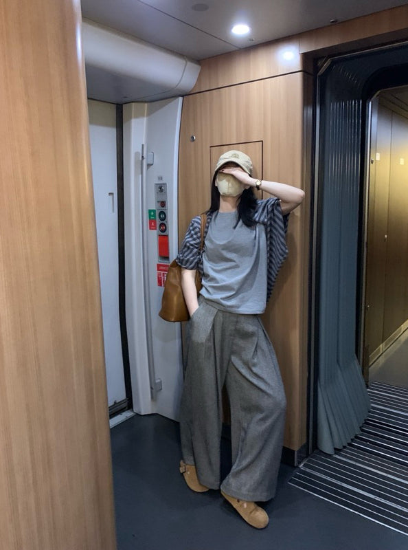 METWO> 毛呢千鳥風格闊腿褲 #10071#
