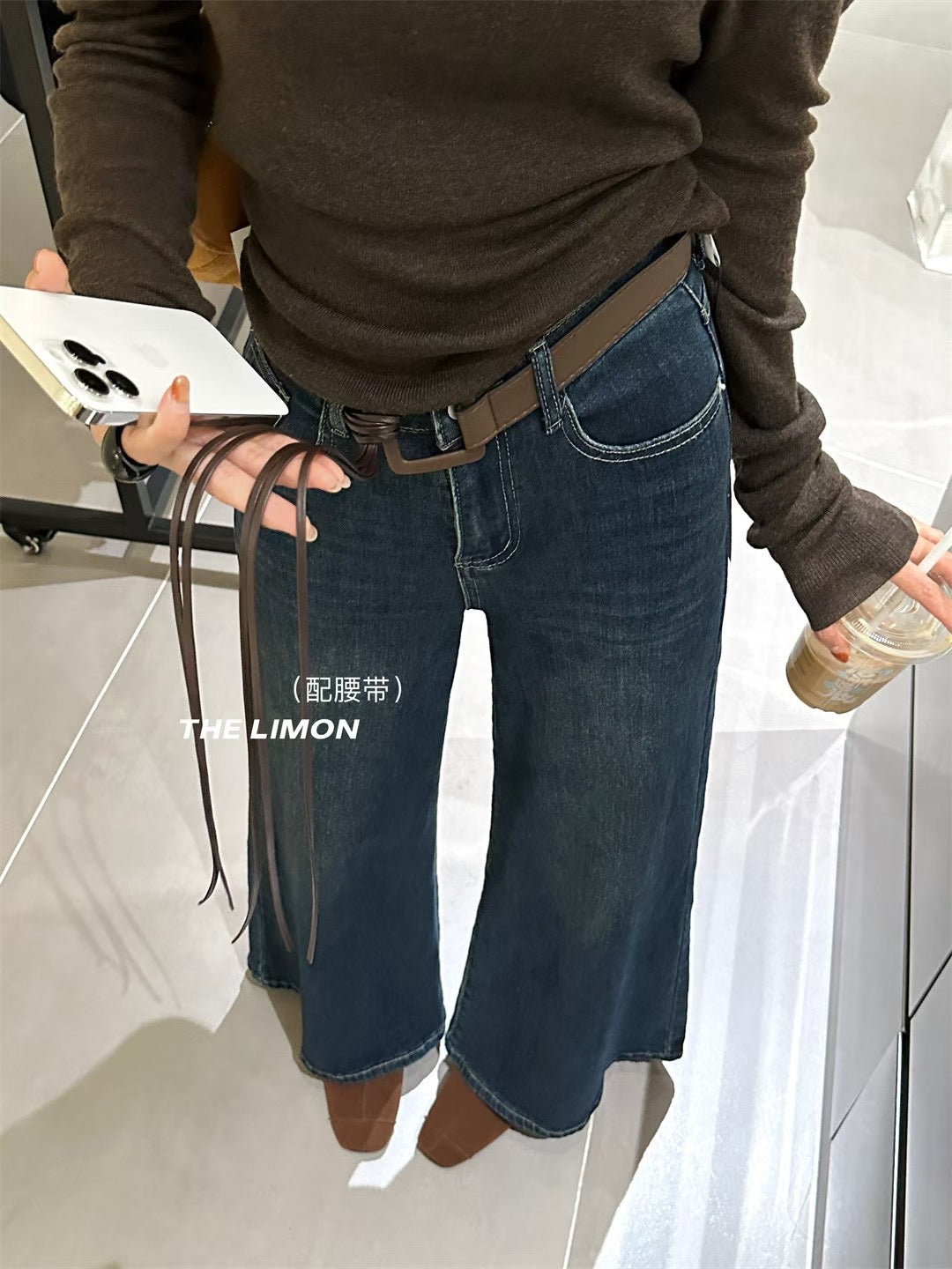 LEMON- 超模牛仔褲 2色配腰帶 2627#
