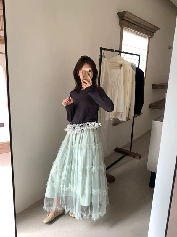 HERS> 假兩件蕾絲針織衫 20557#