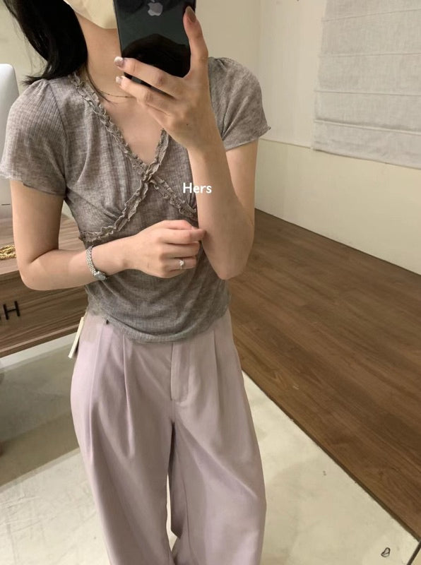 HERS> 拼接V領舒適衫 9440#